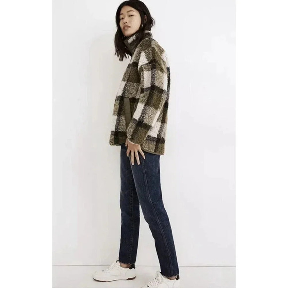 Madewell Sherpa Popover Tunic Jacket Plaid Fleece Snap Oversized Jacket Size XXS - Picture 7 of 9